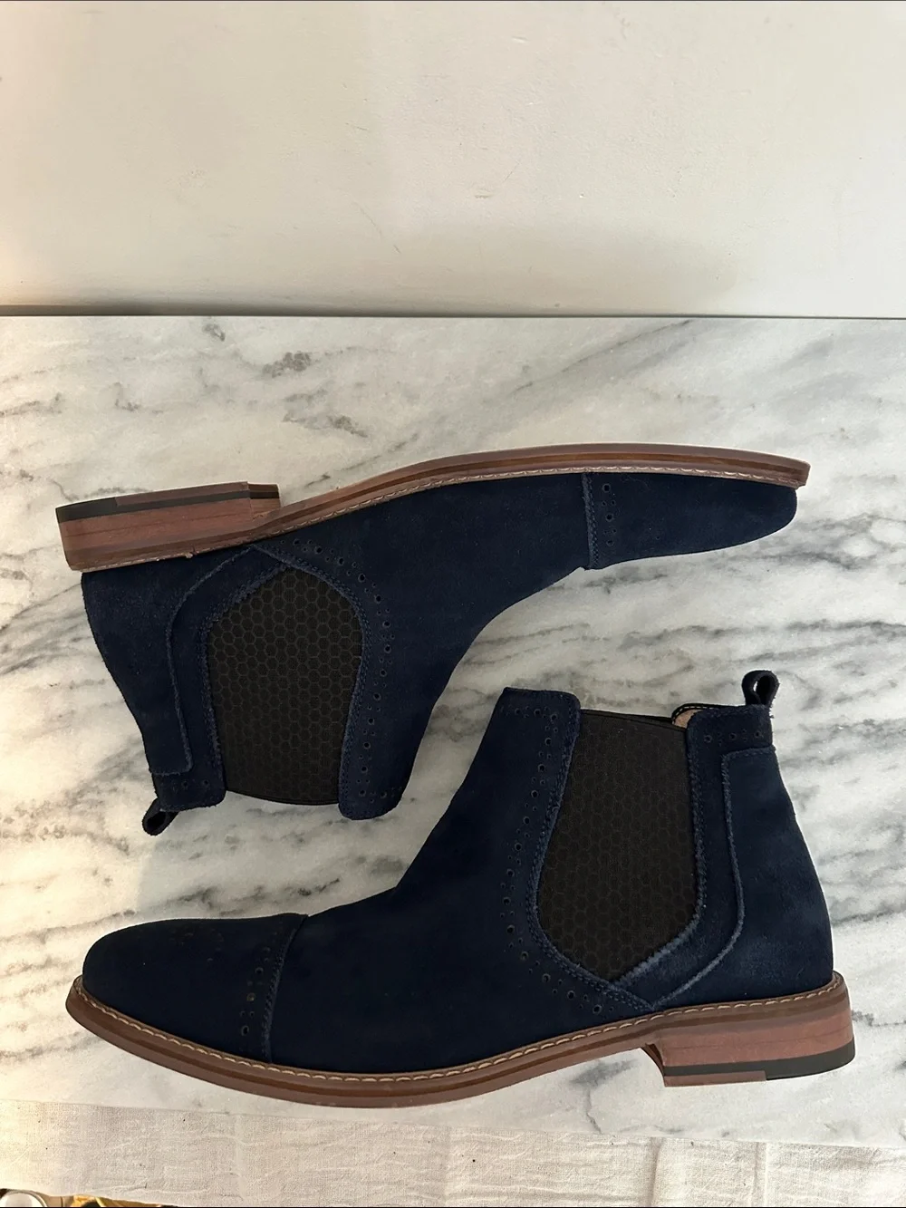 Stacy Adams Maury Men's Cap Toe Suede Chelsea Boots Navy Blue Size 12M